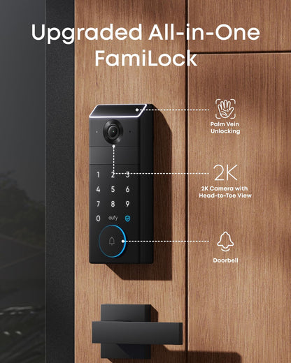 Smart Palm Vein Recognition Video Door Lock with 2K Camera & WiFi Deadbolt – Keyless Entry System