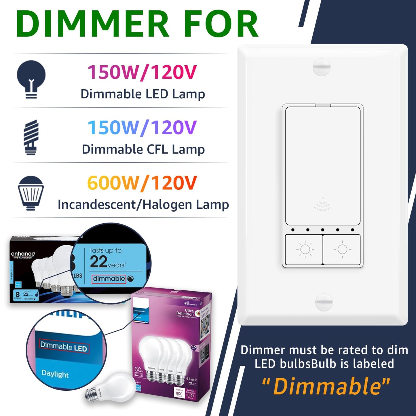Smart WiFi Dimmer Light Switch – Single Pole 10-Pack, Alexa & Google Compatible, No Hub Required