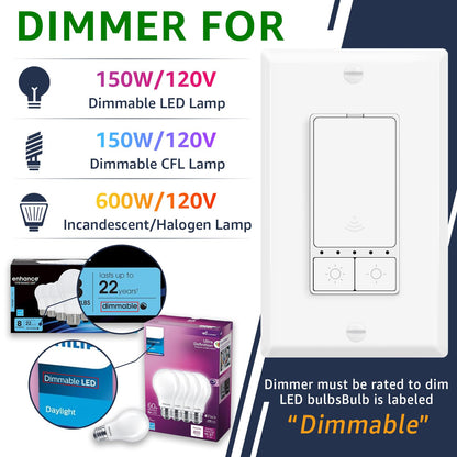 Smart WiFi Dimmer Light Switch – Single Pole 10-Pack, Alexa & Google Compatible, No Hub Required