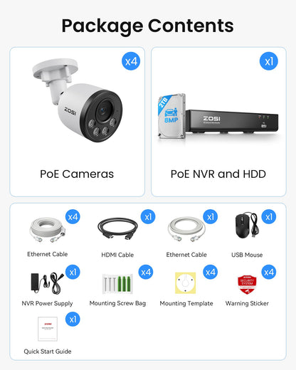 4K PoE Security Camera System with 8-Channel NVR – 4 Cameras