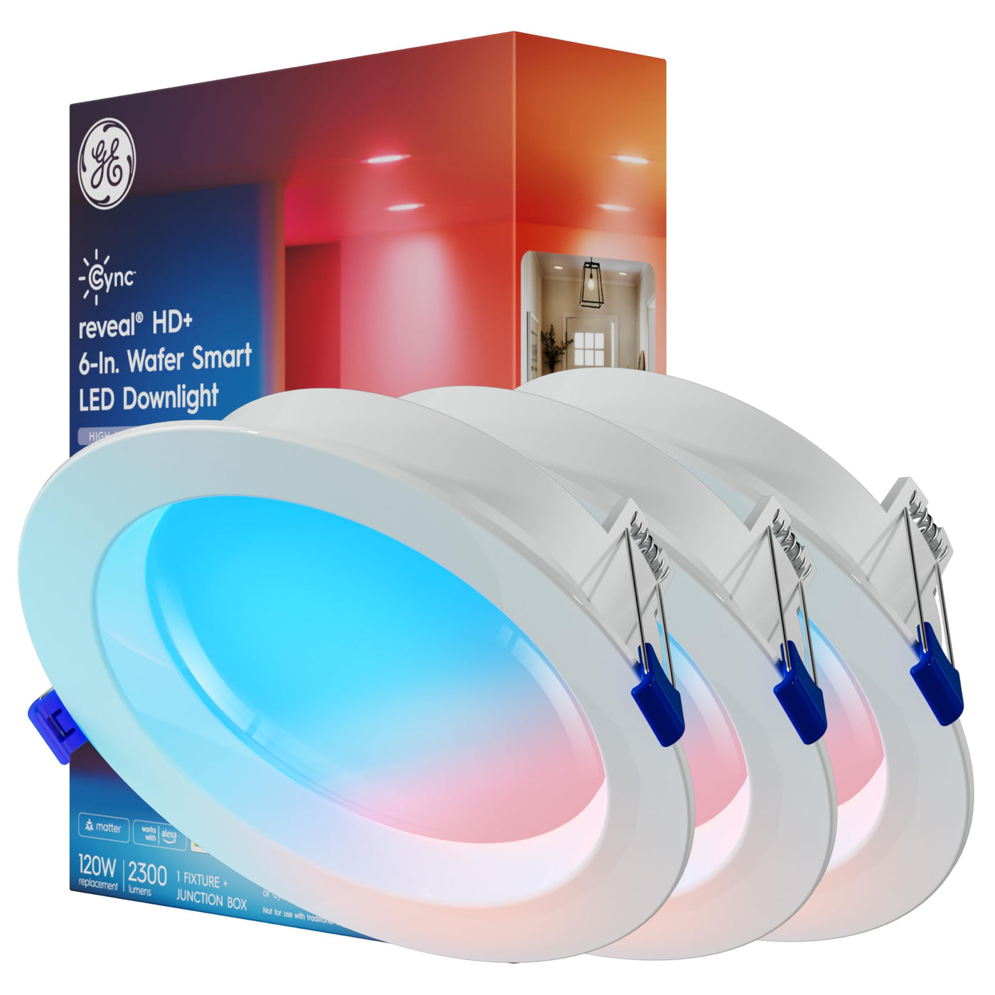 Smart 6-Inch Color Changing Wafer Downlight – Matter Compatible, Alexa & Google Home Control, 3-Pack