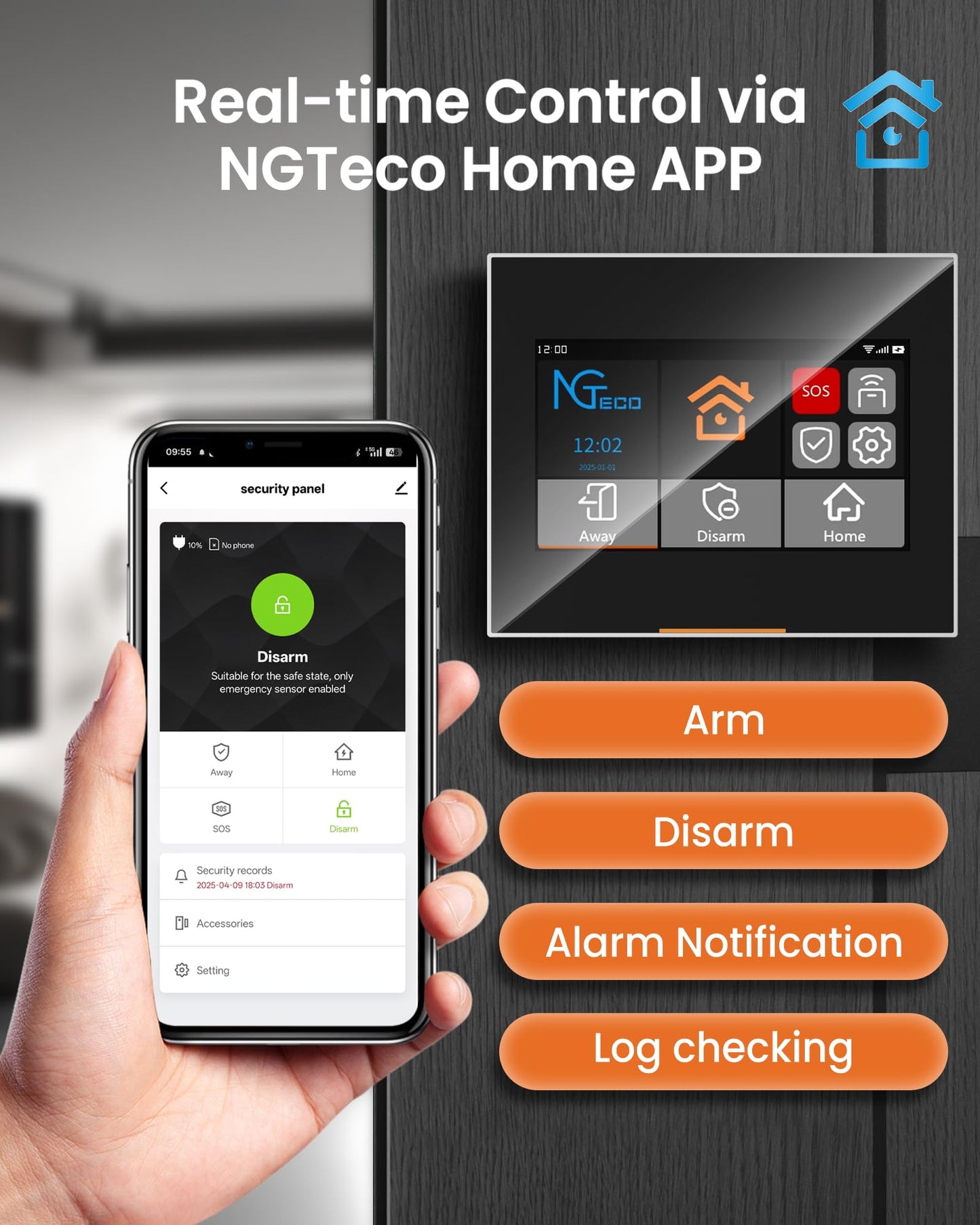 WiFi Home Security Alarm Kit – 9-Piece System with Touchscreen Hub, Motion & Door Sensors, Alexa/Google Compatible