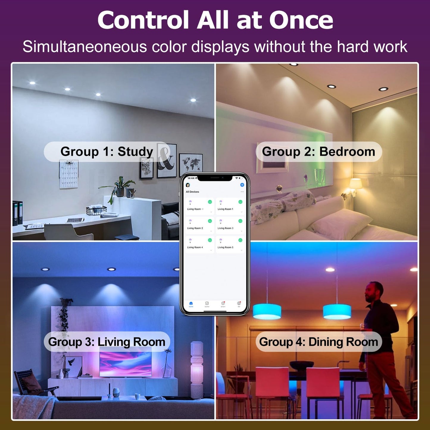 Smart WiFi Recessed LED Downlights – 2 Inch Dimmable RGB & Tunable White Ceiling Lights, Alexa & Google Compatible, 10-Pack