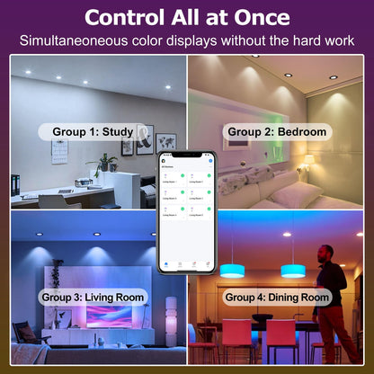 Smart WiFi Recessed LED Downlights – 2 Inch Dimmable RGB & Tunable White Ceiling Lights, Alexa & Google Compatible, 10-Pack