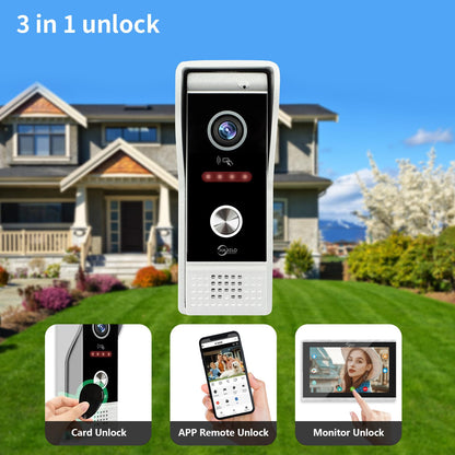 10” Touch Screen Video Doorbell Intercom System – 2 Cameras + 3 Monitors, Remote Unlock