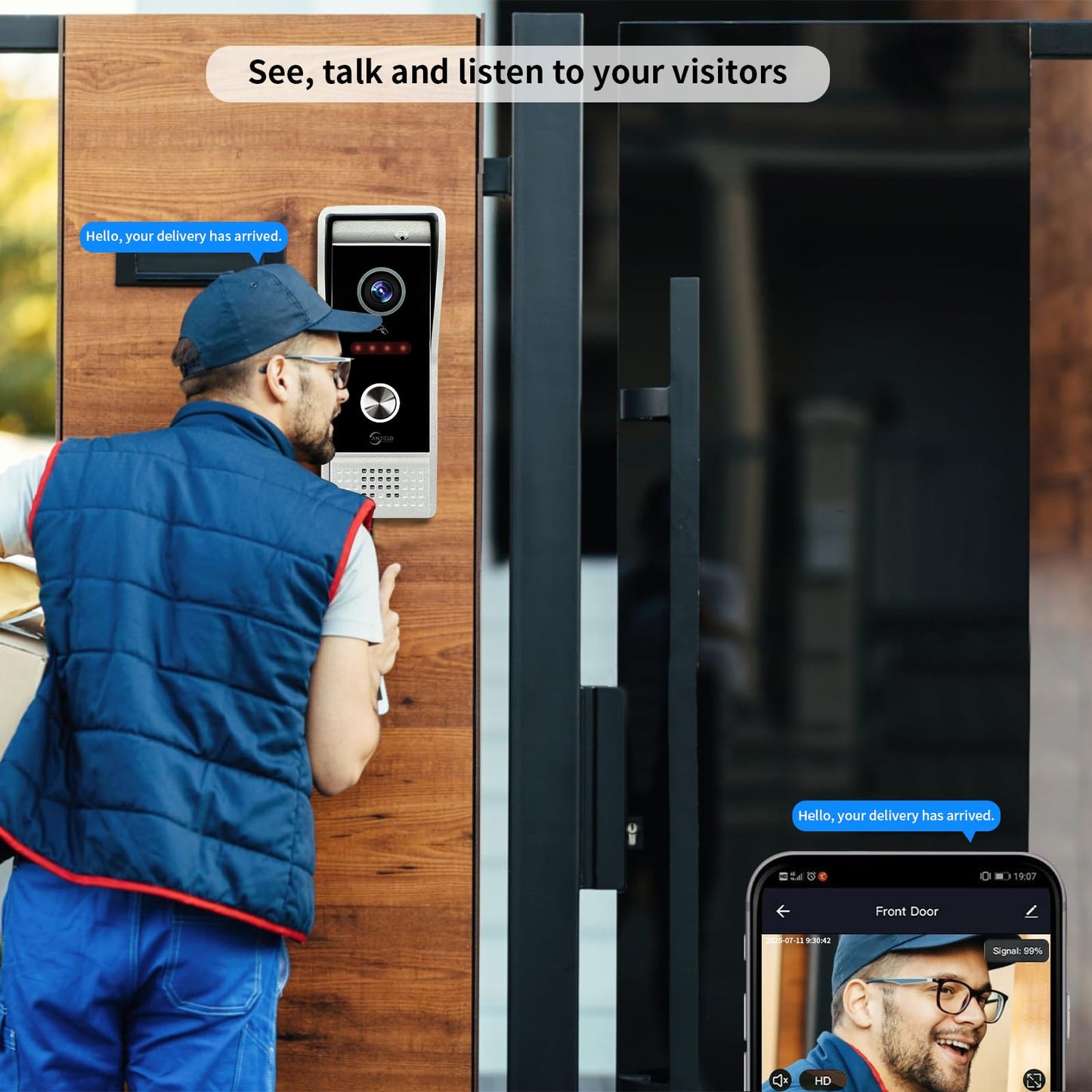 10” Touch Screen Video Doorbell Intercom System – 2 Cameras + 3 Monitors, Remote Unlock