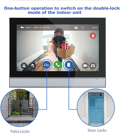 7” WiFi Video Intercom Doorbell System with 1080P Camera – 1 Doorbell + 4 Monitors, Smart App Control