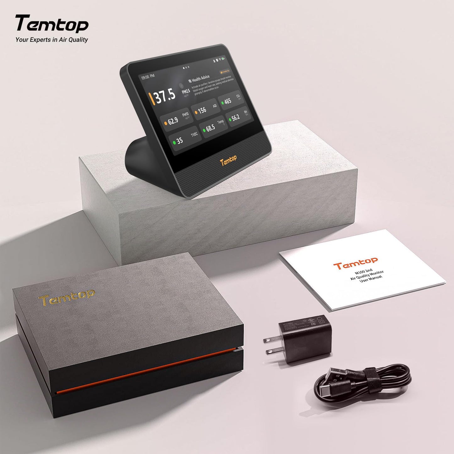 WiFi Air Quality Monitor with CO2, PM2.5, PM10, TVOC, Temperature & Humidity Sensor – Smart Home Air Analyzer with Touchscreen Display & LoRa Support