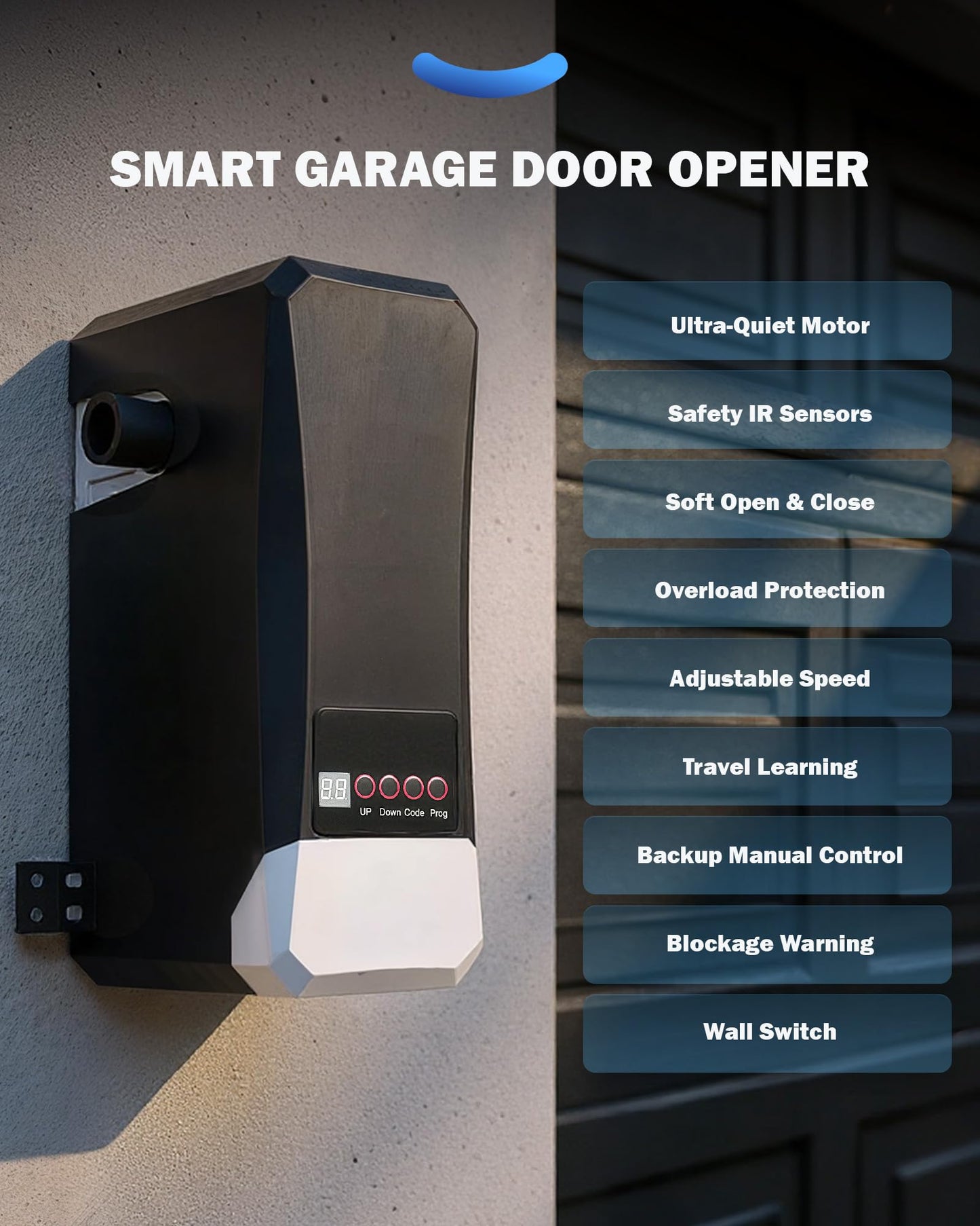 Smart Wall-Mounted Garage Door Opener – App Controlled Heavy-Duty Access System with Sensors & Backup Control