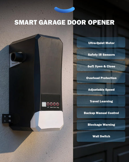 Smart Wall-Mounted Garage Door Opener – App Controlled Heavy-Duty Access System with Sensors & Backup Control