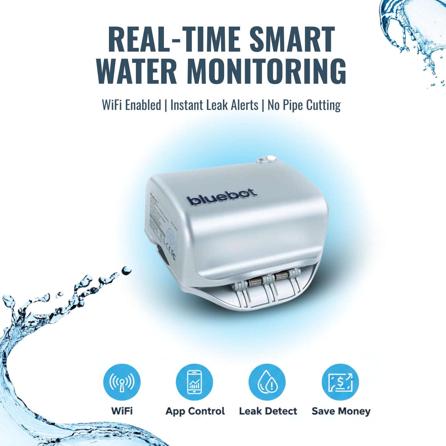 Smart Clamp-On Water Flow Meter – WiFi Leak Detection System with Real-Time Monitoring, Remote Alerts, Easy Install Pipe Flow Tracker (3/4”–2”)