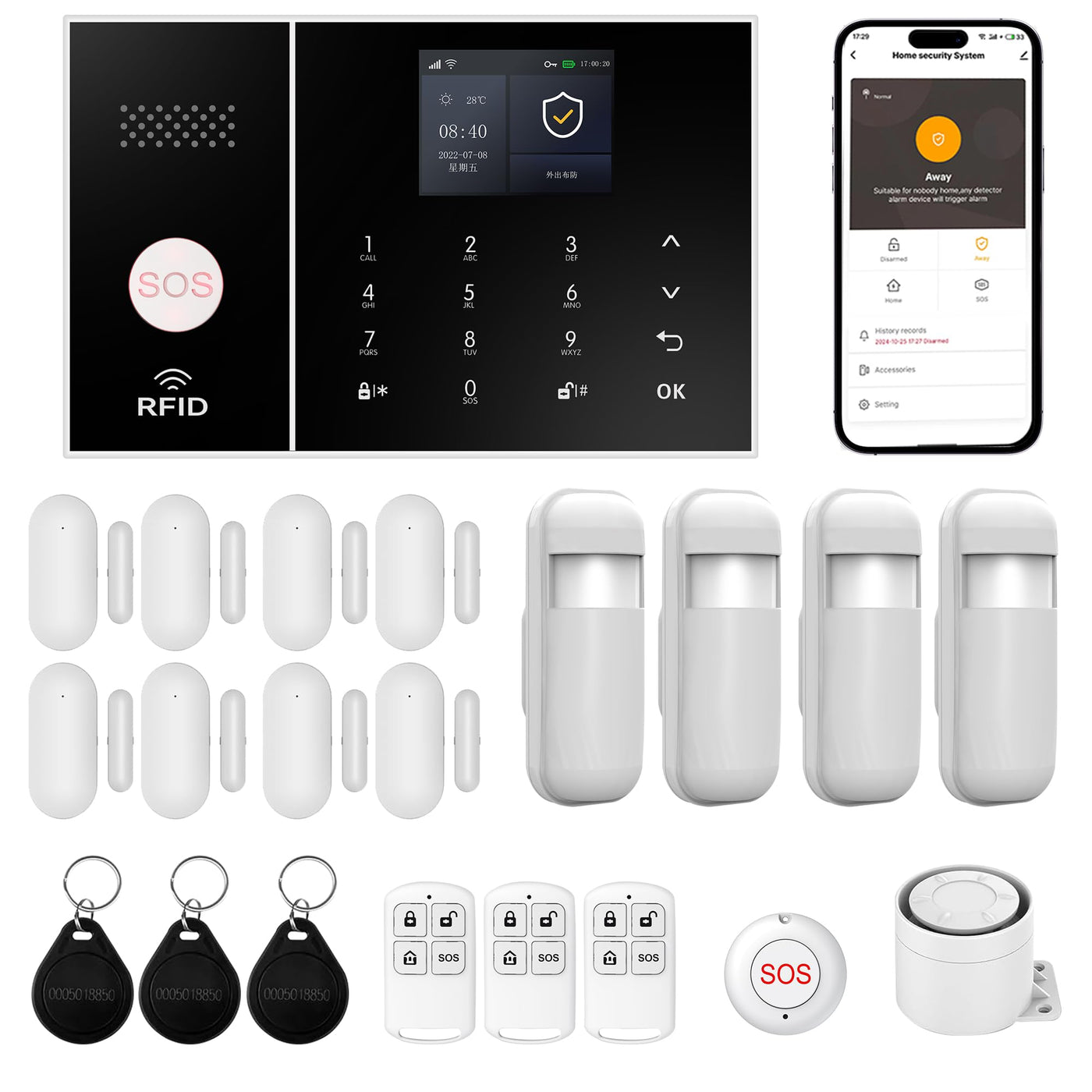 Smart Wireless Home Security Alarm Kit – 21-Piece System with Sensors, App Control, 4G/GSM & WiFi