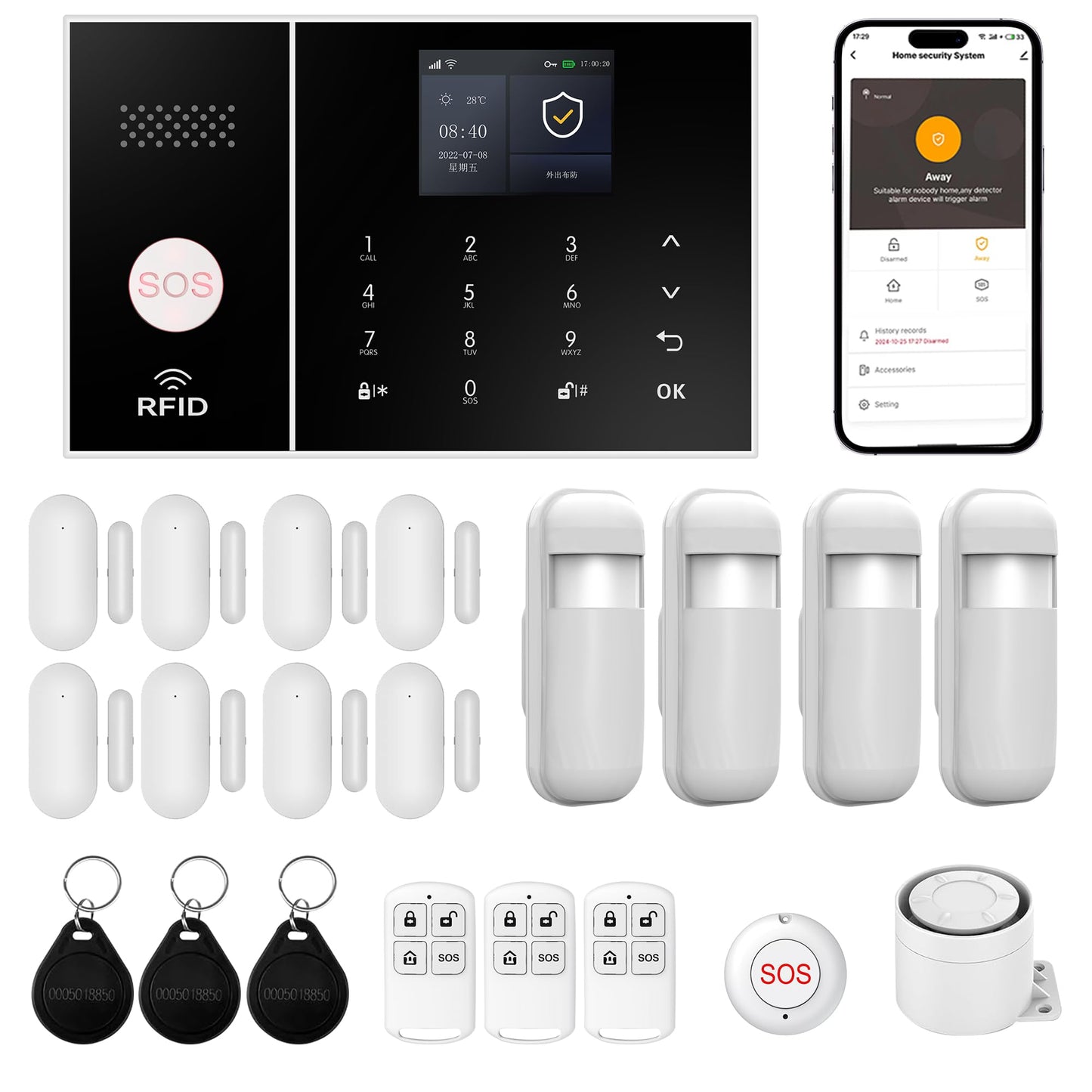 Smart Wireless Home Security Alarm Kit – 21-Piece System with Sensors, App Control, 4G/GSM & WiFi