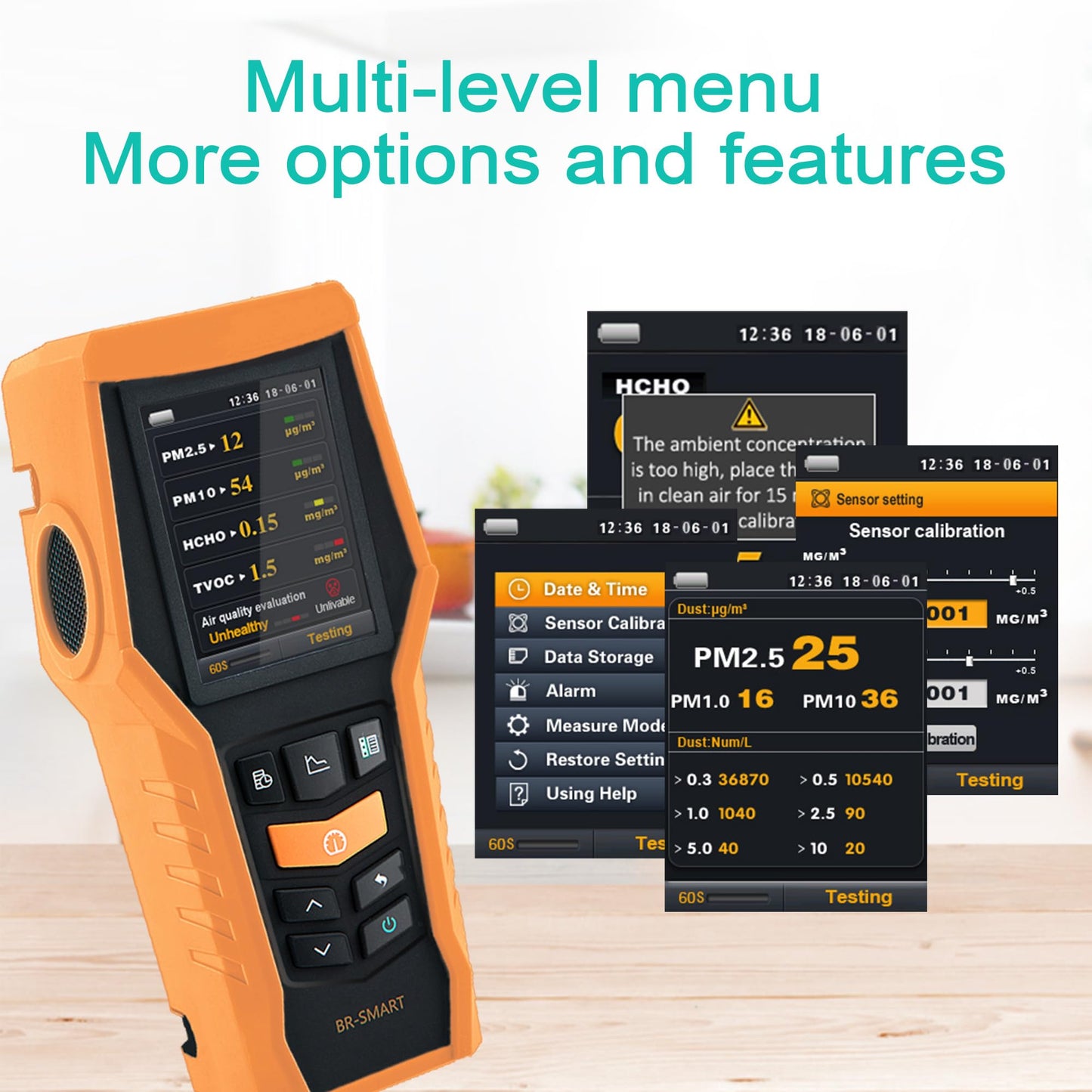 11-in-1 Smart Indoor Air Quality Monitor – PM1.0/PM2.5/PM10, TVOC, HCHO & Temperature Humidity Detector with Data Logging for Home & Office