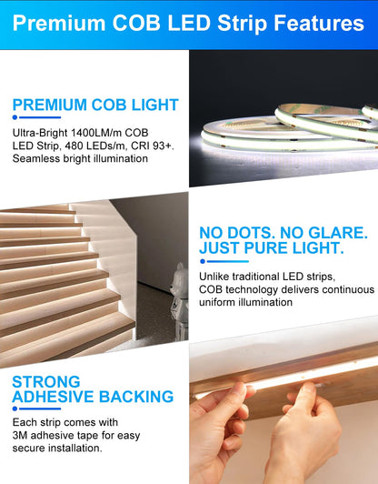 Motion Sensor LED Stair Lighting Kit – 16-Step Indoor Smart Strip Lights