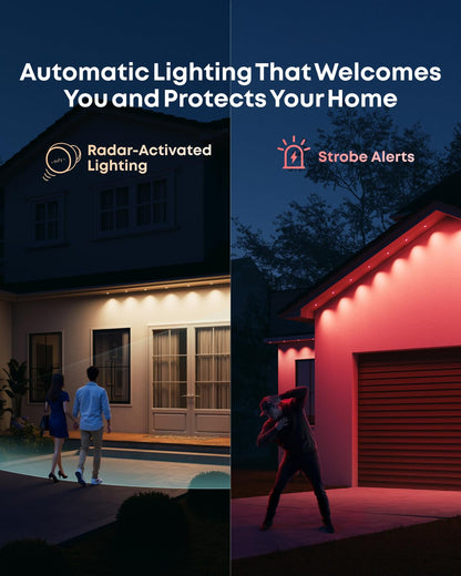 Smart Permanent Outdoor RGBWW LED String Lights – 200ft AI Theme Lighting, Radar-Activated, Matter Compatible, IP67 Waterproof