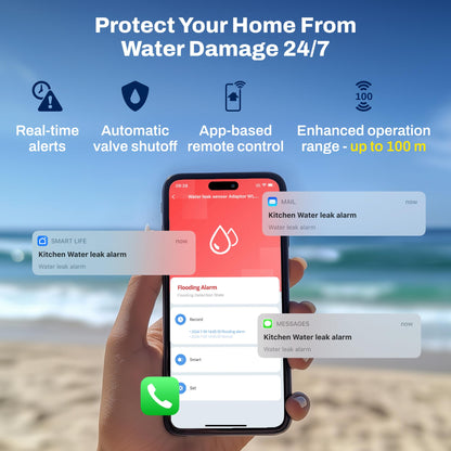 Smart Zigbee Water Leak Protection System – Auto Shut-Off Valve with Hub & Leak Sensors, Whole-Home Water Safety System, Alexa & Google Compatible