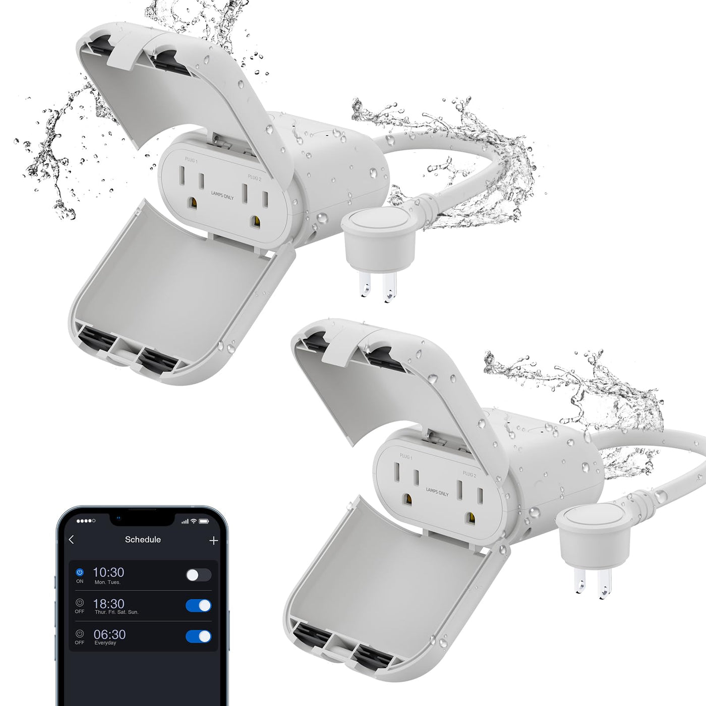 Outdoor Smart WiFi Dimmer Plug – IP66 Waterproof Dual Socket, Alexa & Google Compatible, 2-Pack