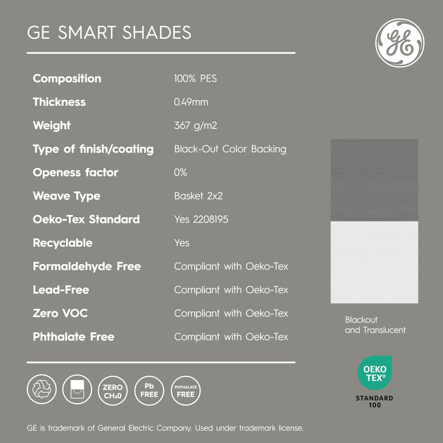 Rechargeable Motorized Roller Shades – Smart Battery-Powered Window Shade with Remote Control, Translucent Grey Fabric