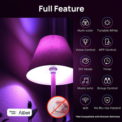 Matter Smart WiFi LED Bulbs A19 – 60W Equivalent, Color Changing RGBTW, Apple Home/Siri/Alexa Compatible, 6-Pack