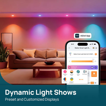 Matter GU10 Smart LED Light Bulbs – Color Changing, 40W Equivalent, 470LM, Alexa/Google/Apple Home Compatible, 4-Pack