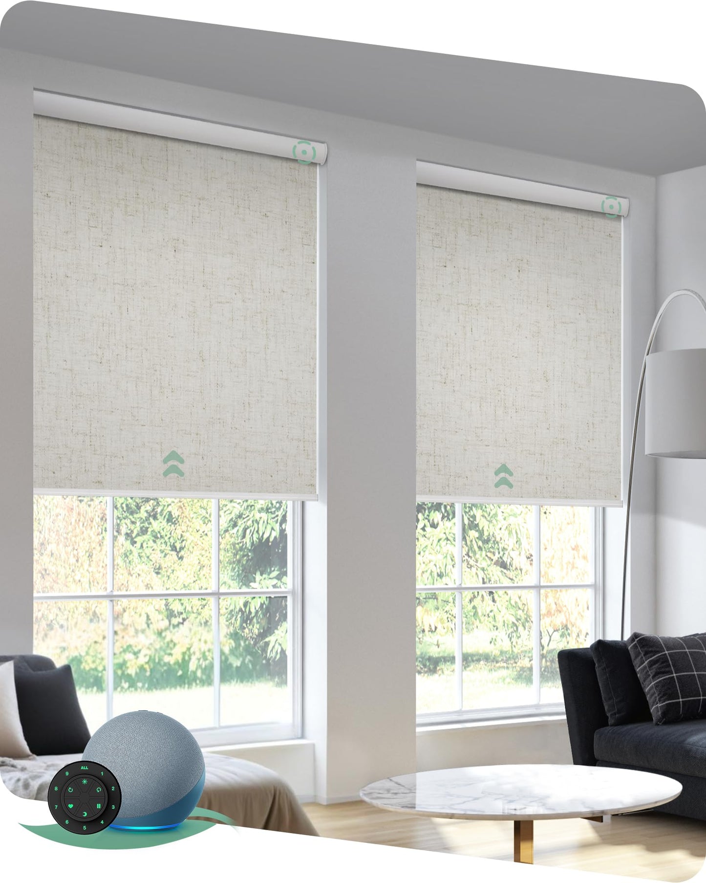 Motorized Blackout Smart Roller Blinds – Alexa Voice Control Automatic Window Shades with Remote, Bedroom & Office Privacy Shades (Linen Beige)