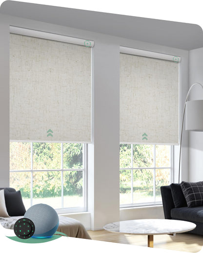 Motorized Blackout Smart Roller Blinds – Alexa Voice Control Automatic Window Shades with Remote, Bedroom & Office Privacy Shades (Linen Beige)