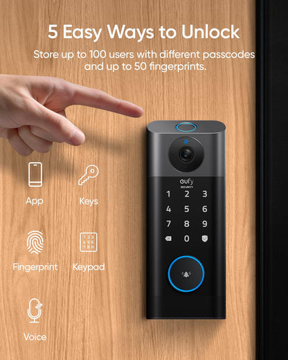 3-in-1 Smart Video Door Lock with Camera & Fingerprint Keyless Entry – WiFi Deadbolt System