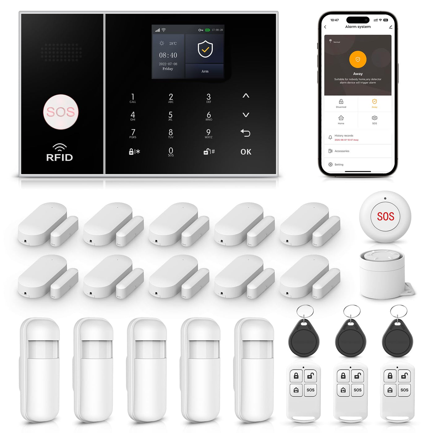 WiFi + GSM 4G DIY Home Security Alarm System – App Alert Kit with Door & Window Sensors, Alexa/Google Compatible