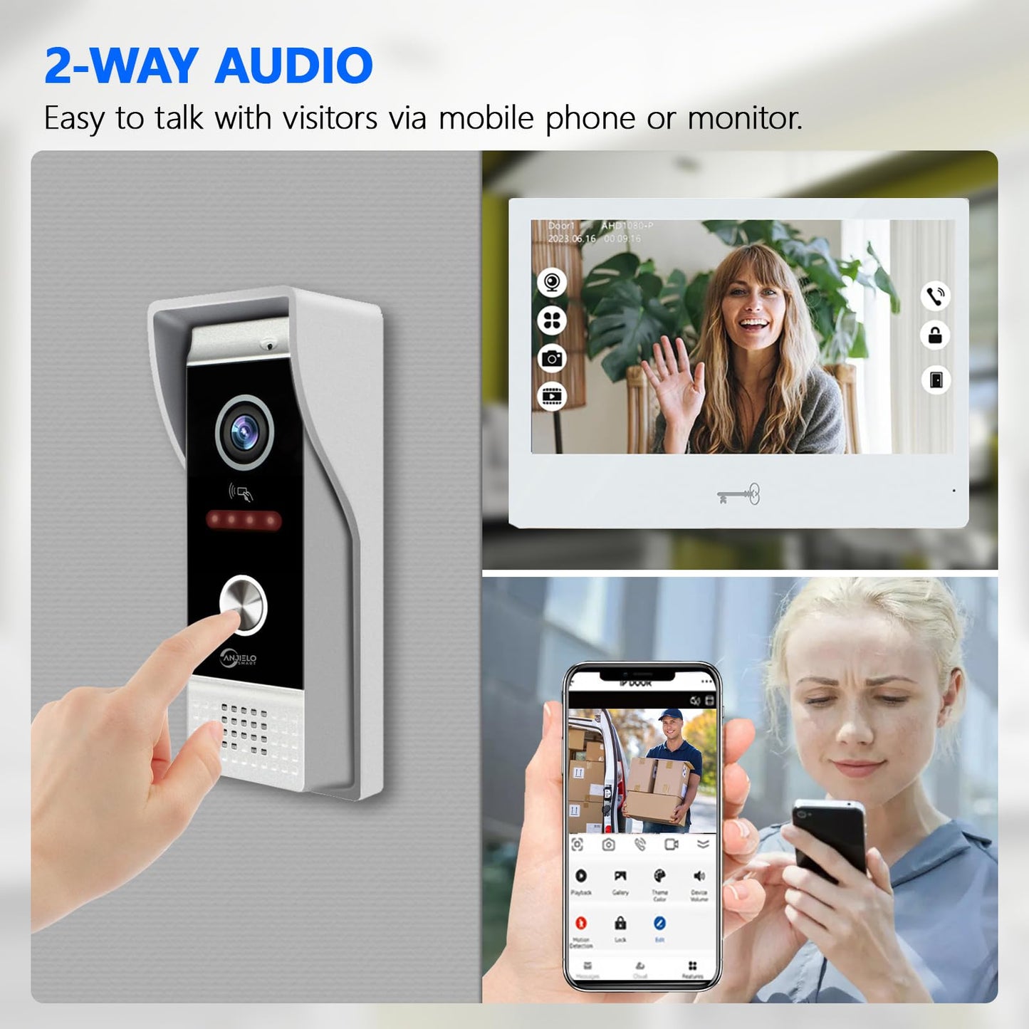 WiFi Video Intercom Doorbell System with 10” Touch Monitor & RFID Unlock – Dual Doorbell & Monitor Kit