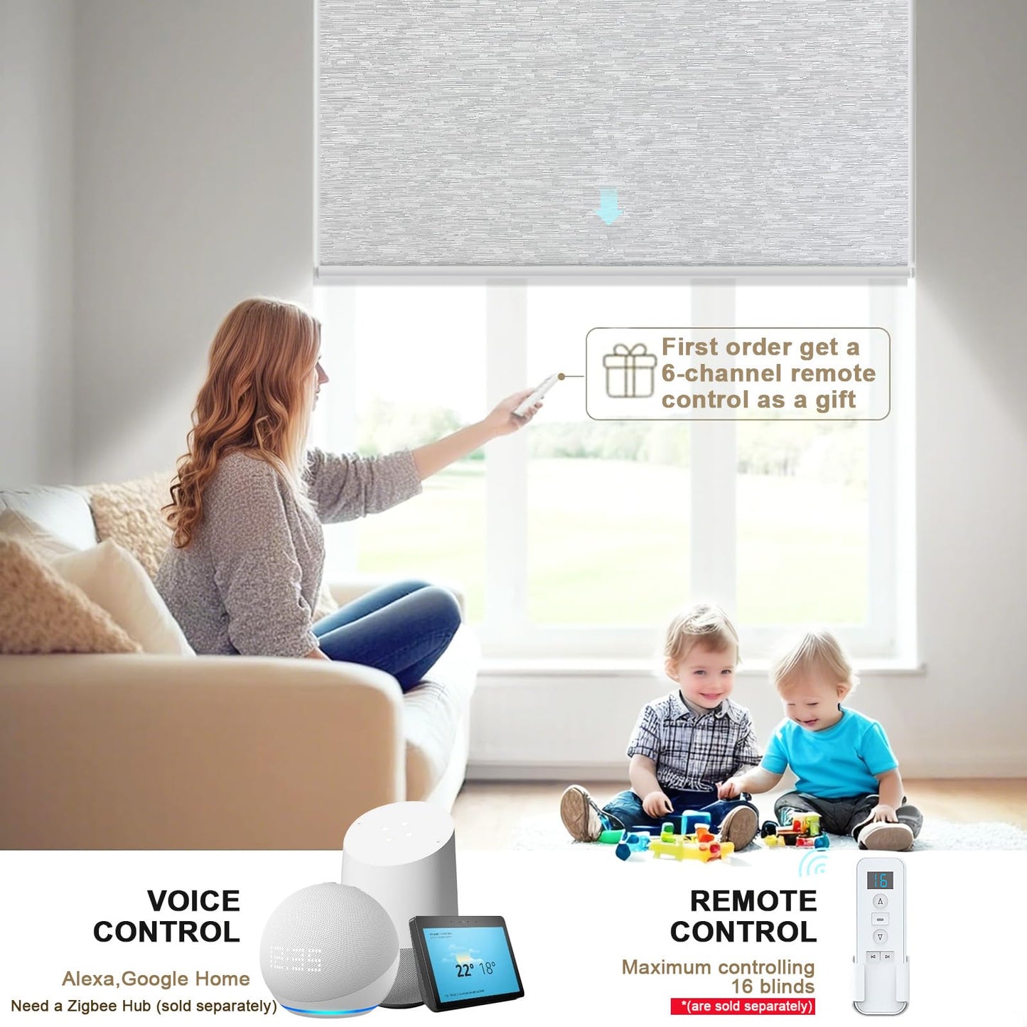 Motorized Blackout Roller Blinds – Smart Electric Window Shades with Remote Control, Cordless Design, Alexa & Google Home Compatible (Cloud Grey)