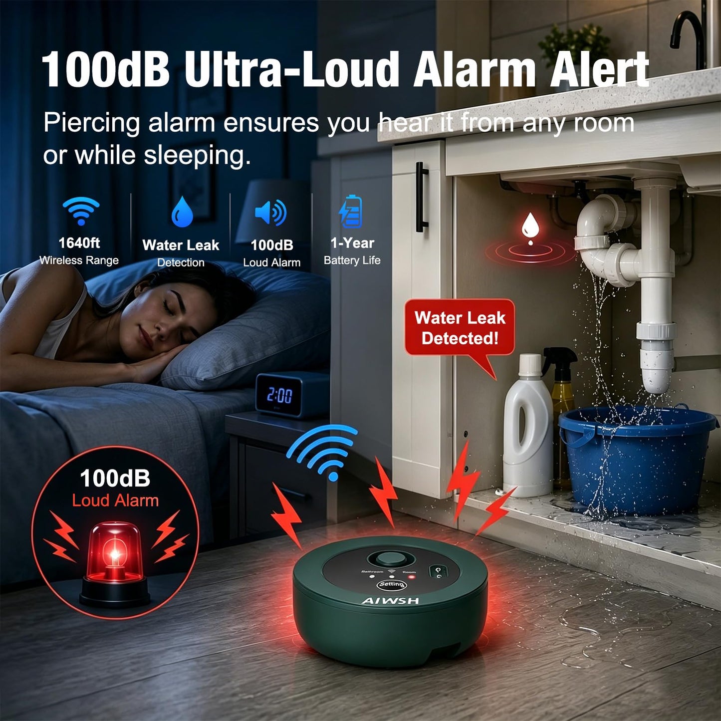 Smart Water Leak Detection & Automatic Shut-Off Valve System – Whole-Home Protection with Real-Time Leak Monitoring, LoRa Long-Range Coverage, Fits 3/4" & 1" Pipes