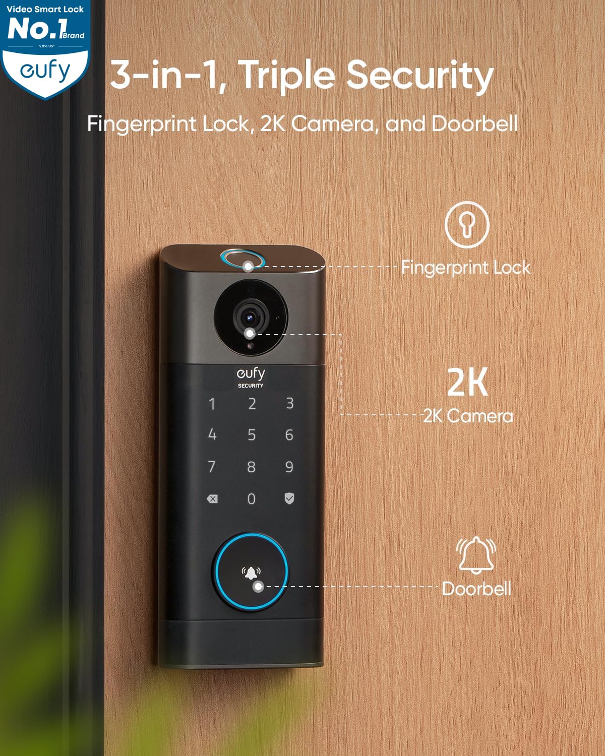 3-in-1 Smart Video Door Lock with Camera & Fingerprint Keyless Entry – WiFi Deadbolt System