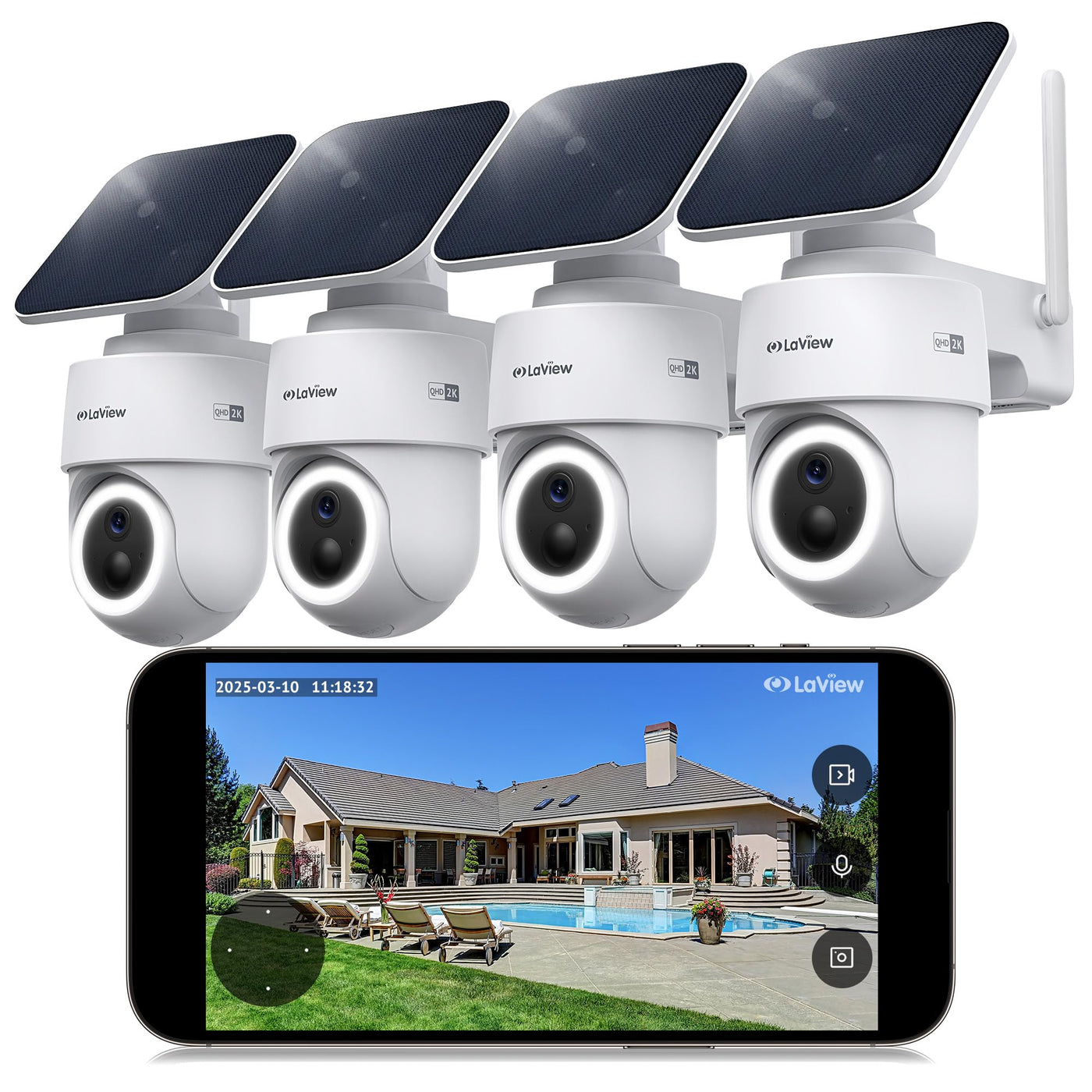 2K Solar 360° Pan-Tilt Outdoor Security Camera – 4 Pack