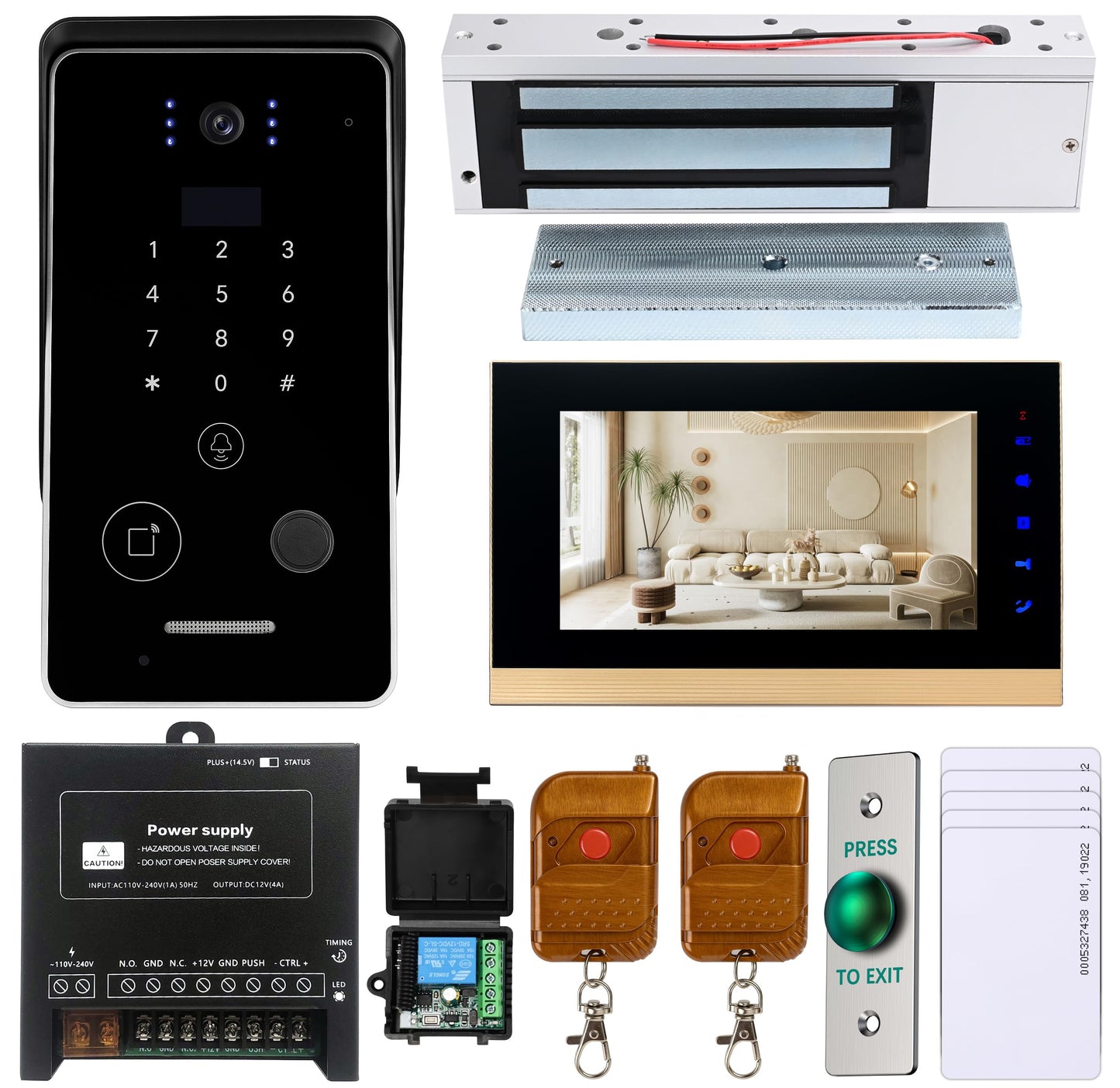7” Smart Video Door Intercom System with Touch Access Control – HD Doorbell Kit