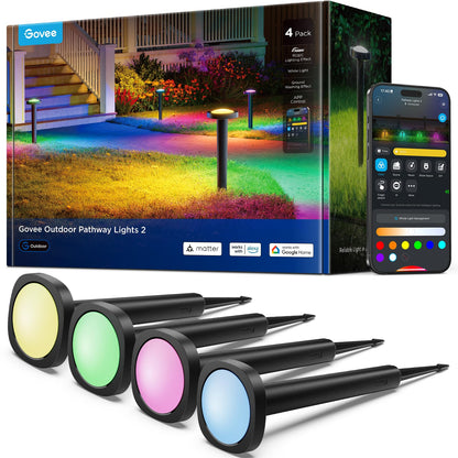 Smart Outdoor Pathway Landscape Lights – IP66 Waterproof LED Garden Lighting, Matter & Voice Control, 4-Pack