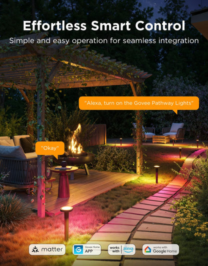 Smart Outdoor Pathway Landscape Lights – IP66 Waterproof LED Garden Lighting, Matter & Voice Control, 4-Pack