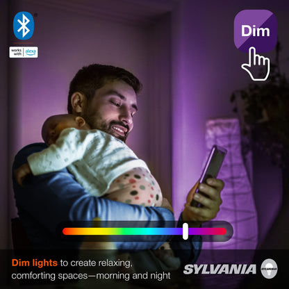 Smart Bluetooth Mesh A19 LED Light Bulbs – 60W Equivalent, Full Color & Dimmable, Alexa Compatible, 2-Pack