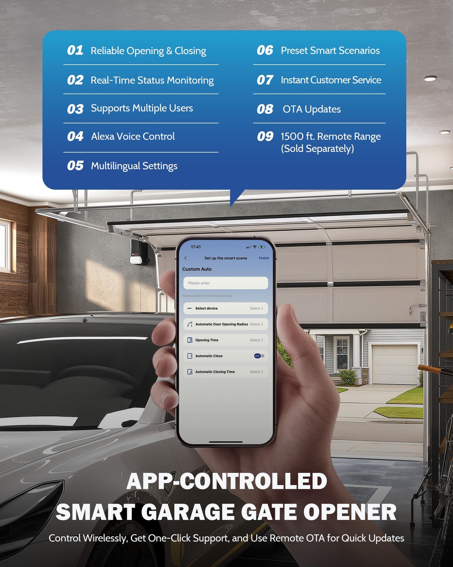 Smart Wall-Mounted Garage Door Opener – App Controlled Heavy-Duty Access System with Sensors & Backup Control