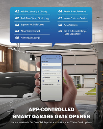 Smart Wall-Mounted Garage Door Opener – App Controlled Heavy-Duty Access System with Sensors & Backup Control