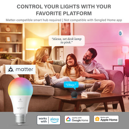 Matter Smart Multicolor LED Light Bulb (A19) – 60W Equivalent, Alexa Compatible, 800LM