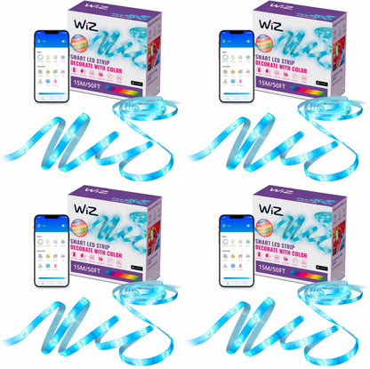 Smart RGB LED Light Strip – 50ft Cut-to-Fit, Voice & App Control, Multi-Mode Ambient Lighting (4-Pack)