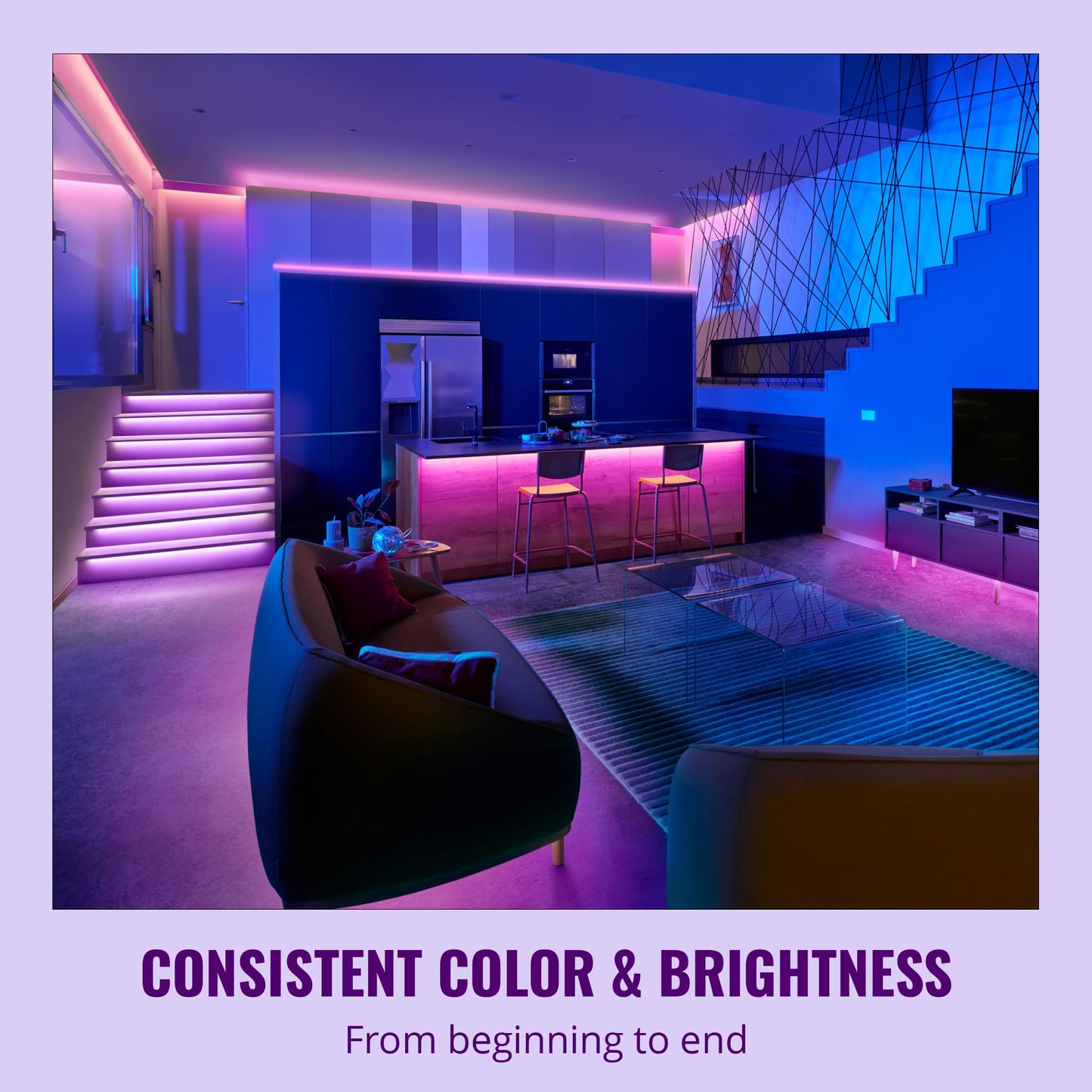 Smart RGB LED Light Strip – 50ft Cut-to-Fit, Voice & App Control, Multi-Mode Ambient Lighting (4-Pack)