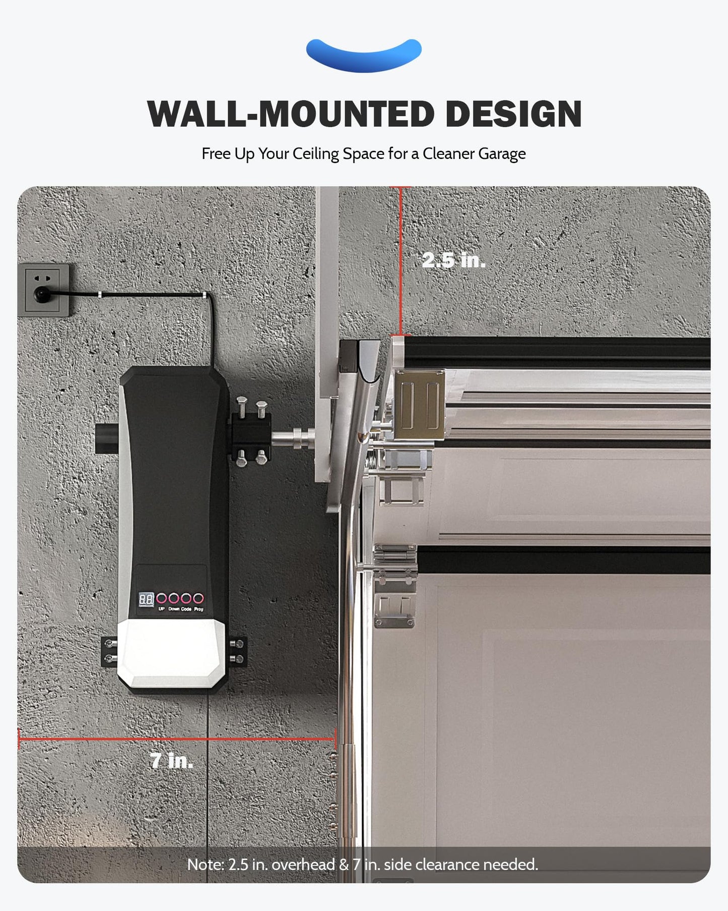 Smart Wall-Mounted Garage Door Opener – App Controlled Heavy-Duty Access System with Sensors & Backup Control