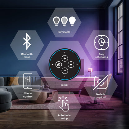 Smart Bluetooth Mesh A19 LED Light Bulbs – 60W Equivalent, Full Color & Dimmable, Alexa Compatible, 2-Pack